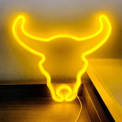 1pc Neon Sign Cow Head Pink 11x10x0.7in Approx 28x25.5x1.8cm LED Decorative Light, Battery Or USB Powered (Flame, Cloud, Lightning, Rainbow Bridge) Neon Light For Desk Or Wall Decor, Influencer Live Stream Backdrop, Suitable For Room, Home, Holiday, Birthday Party, Proposal, Valentine's Day, Mother's Day, Christmas Decoration
