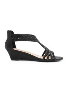 Women's Wedge Sandals Open Toe Rhinestone Fashion Comfortable For Party Wedding Dress Summer Shoes - 黑色 - 查看 9