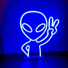 1 件霓虹绿外星人手势 LED 装饰灯，11.3 X 8.7 X 0.7 英寸，28.8 X 22.2 X 1.8 厘米，电池或 USB 供电桌面或墙壁装饰灯，适合女孩卧室、房间、酒吧、庭院、生日派对、情人节、母亲节、家居装饰和节日用品 - 白色 - 查看 17