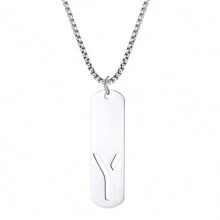 1pc Rectangle Tag English Letter Pendant Silver Tone 60cm Long Chain Necklace, Unisex - Silver - View 8