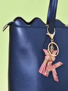 1入時尚字母首字母鑰匙扣流蘇蝴蝶彩色膠心吊墜鑰匙扣手袋女孩,鑰匙手袋後包飾品,字母首字母鑰匙扣流蘇可愛毛絨鑰鏈袋子背包掛件女孩禮物 - 粉色 - 查看 9