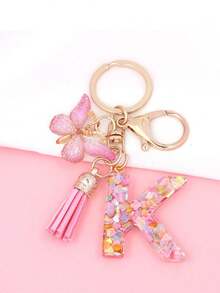1入時尚字母首字母鑰匙扣流蘇蝴蝶彩色膠心吊墜鑰匙扣手袋女孩,鑰匙手袋後包飾品,字母首字母鑰匙扣流蘇可愛毛絨鑰鏈袋子背包掛件女孩禮物 - 粉色 - 查看 10