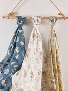 Happy Flute 3 Packs Set Muslin Soft Baby Wrap Swadding Blanket 120*110cm Love Valentine