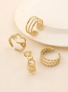 4 件不锈钢金色爱心元素，圆圈，珠子，戒指开口大小可调节，适合女性日常装饰或赠送情人节、妈妈、母亲、母亲节、礼物 - 金黃色 - 查看 2