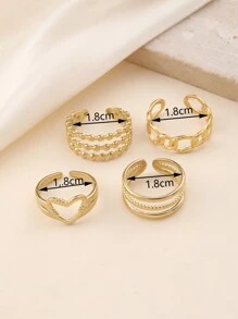 4 件不锈钢金色爱心元素，圆圈，珠子，戒指开口大小可调节，适合女性日常装饰或赠送情人节、妈妈、母亲、母亲节、礼物 - 金黃色 - 查看 3