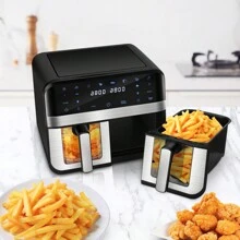 Dual Zone Air Fryer, 9L XL Capacity, 2 Non-Stick Drawers With Visual Window, 8-In-1 Cooking Presets With Sync Functions, Energy Saving, Dishwasher Safe, 2400W, 80-200℃ - Black - View 3