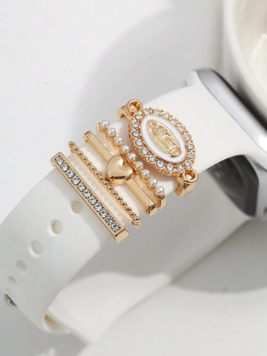 5入組時尚金屬裝飾扣環，適用於蘋果手環 - 均碼 - 查看 1