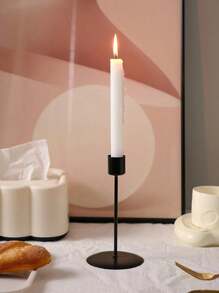 قطعة واحدة من حامل الشمعة بطراز لديكور المنزل، مصنوع من الحديد، مناسب لعشاء رومانسي، العلاج بالعطور، غرفة المعيشة، طاولة الطعام، مع قاعدة من الحديد لدعم الشموع، هدية مثالية - الأسود - مشاهدة 4