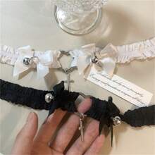 1pc Women's Sexy Satin Bow Bell Heart Cross Angel Ruffle Garter, Bridal Wedding Accessory