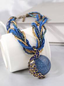 設計個性孔雀吊墜的時尚女士項鍊 - 藍色 - 查看 10