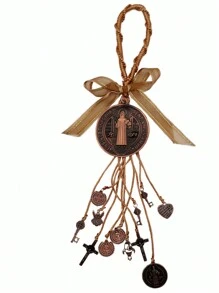 BONITTER Antique Silver Cross Charm Plating Saint Benedict Medal Protection Blessing Charm Catholic Golden San Benito Medalla Handmade Easter Day's Gift Car Hanging Charm For Men Women