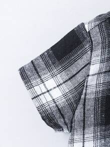 Young Boy Black And White Checkered Short Sleeve Shirt & Black Pants - Black and White - View 6