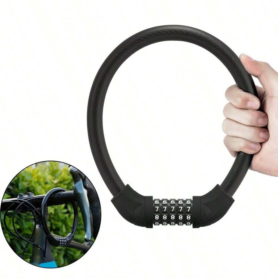 1pc Portable Black Mini 4 Digit Password Lock Outdoor Bike Lock Universal Mountain Bicycle Lock Motorcycle Electric Scooter Padlock - Black - View 1