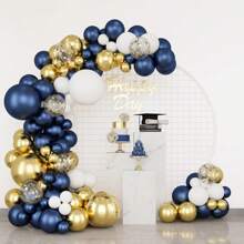 1 set de kit de arco y guirnalda de globos azul marino, dorado, plateado y blanco. Globos de látex metálicos dorados, blancos y confeti de colores variados, en diferentes tamaños, para decoración de despedida de soltera, cumpleaños, boda, aniversario y graduación - Varios estilos disponibles - Multicolor - Ver 2