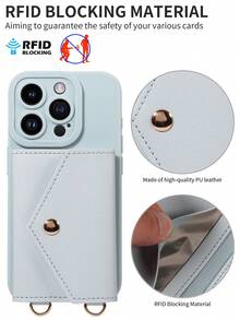 1 Ốp lưng điện thoại da PU có dây đeo vai đa năng có khe cắm thẻ tương thích với iPhone 17 Pro Max, 17 Pro, 17 Air, Redmi - Màu xanh lam - Xem 7