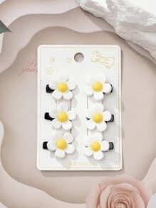 6pcs Set Elegant Simple Daisy Flower Hair Clip, Cute Kids Hair Accessory