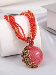 1pc Fashionable Style Peacock Shaped Pendant Personalized Chain Necklace For Women - Green - View 16