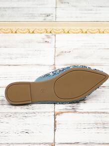 時尚女士尖頭扁平涼鞋,飾以鑽石裝飾,適用於所有季節 - 藍色 - 查看 5