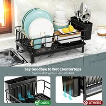 Single-Layer Iron Dish Drying Rack With Cutlery Holder And Drip Tray, Suitable For Kitchen Countertop Storage Rack, Kitchen Accessories