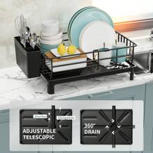 Single-Layer Iron Dish Drying Rack With Cutlery Holder And Drip Tray, Suitable For Kitchen Countertop Storage Rack, Kitchen Accessories