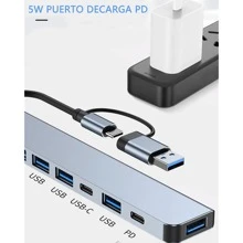 Hub USB C 3.0, 7 en 1 Adaptador USB C con USB 3.0 (5Gbps)*1, USB2.0*4, USB C PD Carga, 2 USB C Puertos DC y Data, Concentrador Hub USB C para Macbook, MacBook Pro, Macbook Air, Le novo Thinkbook, Dell, Laptop, iPad