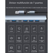 Hub USB C 3.0, 7 en 1 Adaptador USB C con USB 3.0 (5Gbps)*1, USB2.0*4, USB C PD Carga, 2 USB C Puertos DC y Data, Concentrador Hub USB C para Macbook, MacBook Pro, Macbook Air, Le novo Thinkbook, Dell, Laptop, iPad
