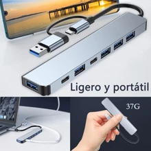 Hub USB C 3.0, 7 en 1 Adaptador USB C con USB 3.0 (5Gbps)*1, USB2.0*4, USB C PD Carga, 2 USB C Puertos DC y Data, Concentrador Hub USB C para Macbook, MacBook Pro, Macbook Air, Le novo Thinkbook, Dell, Laptop, iPad