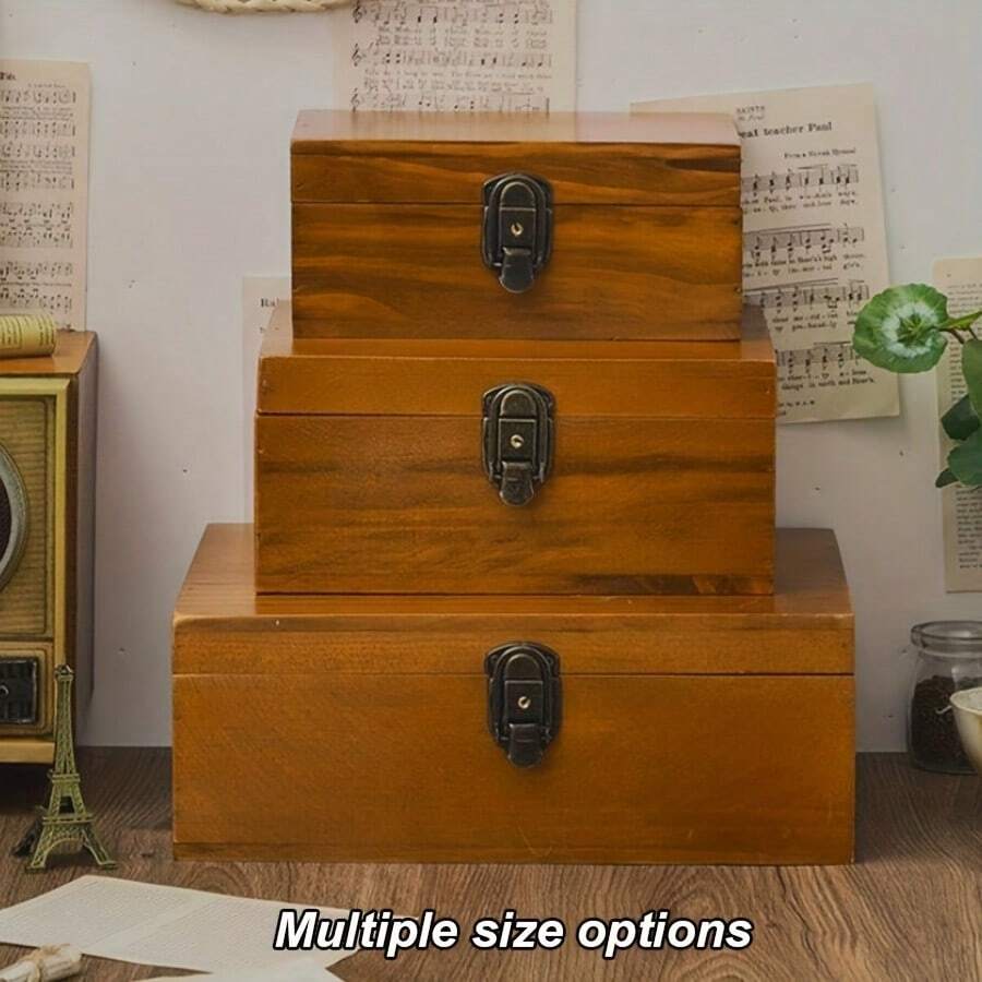 Caja Japonesa De Almacenamiento De Madera Vintage Bloqueable Para Documentos Y Otros Objetos, Material De Madera Sólida, Organizador De Joyas - Marrón - Ver 1