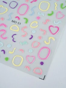 MAOMIA 多巴胺指甲貼紙,可愛線條、心形、微笑臉、多色、壓花3d自粘指甲配件 - 彩色 - 查看 4