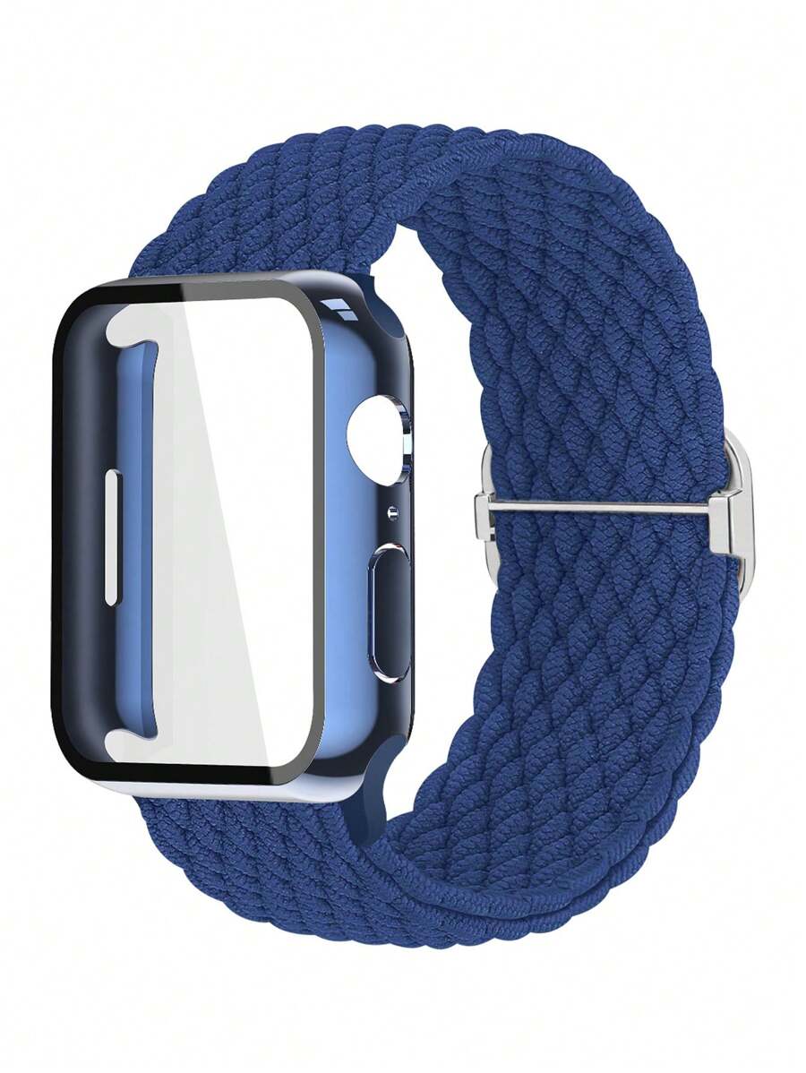 2件/套硬质PC边框保护壳，不含屏幕保护膜，防刮保护边框，编织弹力单环表带，兼容 38mm 40mm 41mm 42mm 44mm 45mm 46mm 49mm，男女通用；尼龙弹力表带，兼容 Ultra 2 Series 10 9 8 7 6 SE 5 4 3 2 1