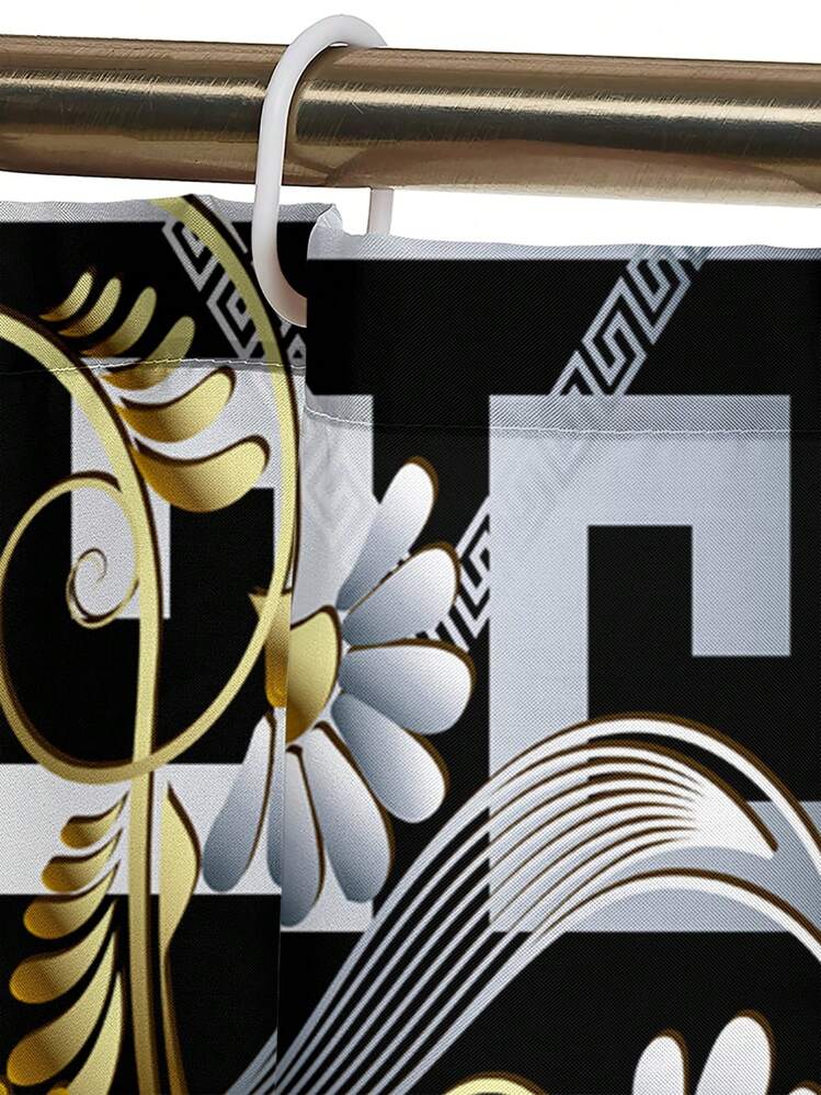 1 件/4 件几何波西米亚图案装饰多功能浴室浴帘，12 个挂钩，防滑垫，U 型地垫和圆形马桶盖垫浴室套装适用于所有场景家居浴室装饰秋季装饰浴室配件返校 - 銀色 - 查看 10