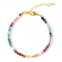 1 Stück Armband im Boho-Stil, 18 Karat vergoldet, mit mehrfarbigen Edelstein-Perlen für Frauen, schönes Schmuckgeschenk, geeignet für den täglichen Gebrauch, Paar oder beste Freundinnen