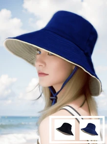 1入組女款超輕量(<90g)布質水桶帽，透氣防曬，雙面可換式設計，帶扣緊繃帶，適用於戶外活動和旅行 - 基本款 - 查看 6