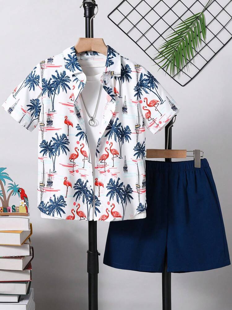 Tropical Vibes With Kids Navy Flamingo Print Shirts for a Summer Look