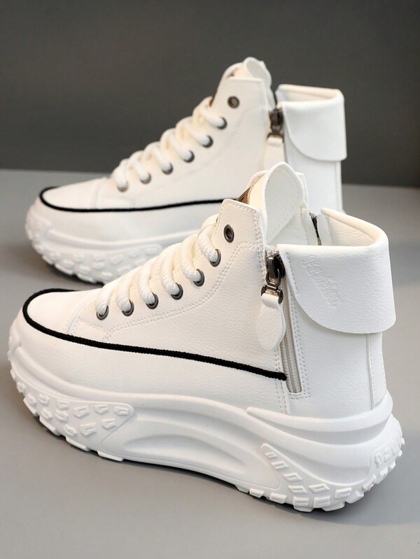 Zapatillas altas para mujer, nuevas para primavera y otoño 2025, con puntera redonda, cremallera lateral, suela gruesa, casual y de moda callejera