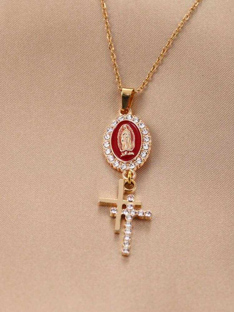 14k黃金鍍層立方氧化鋯十字項鍊女士用 | 十字項鍊 | 女士聖母項鍊 - Virgin Mary/Cross - 查看 8