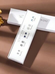 Hihho 10pcs New Arrival Fashionable Classic Style Colorful Cubic Zirconia Flower Simple Design Women's Stud Earrings Set In A Gift Box Valentines,Mom,Mother,Mother's Day,Gift - Silver - View 2