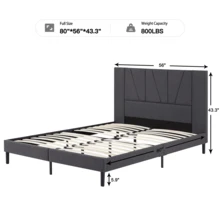 Flolinda Full Size Bed Frame Upholstered Platform With Complete Headboard And Strong Wooden Slats, No Box Spring Needed, Easy Assembly - 深灰色 - 查看 7