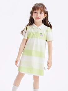 Balabala Girls' Dress New Summer Children's Striped Polo Dress