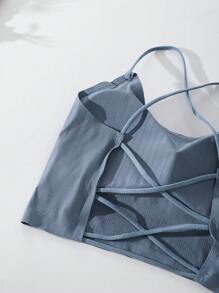 3pcs Seamless Wireless Cross Back Bra, Solid Color, Lingerie - Multicolor - View 3