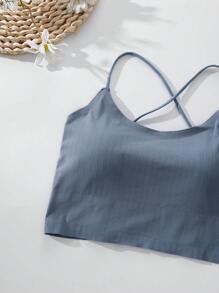 3pcs Seamless Wireless Cross Back Bra, Solid Color, Lingerie - Multicolor - View 4