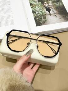 1pc Men's New Fashion Double Bridge One-Piece Eyeglasses, Korean Chic Big Frame Decorative Plano Lenses Fashion Glasses Beach Accessories Glasses Shades Looks Street Style And Suit For Sweater Jacket Sweatshirt Hoodie Leather Pants And Cargo Pants For Summer Beach Vacation,Outdoor,Travel