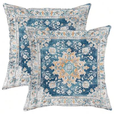 2 pezzi Federe per cuscini decorative in poliestere con motivi floreali geometrici blu, stile vintage, boemo, marocchino, per decorazione di soggiorno, camera da letto, divano, letto, misura 45*45cm/18"X18", senza inserto per cuscino
