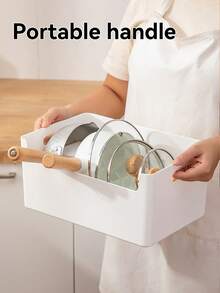 WORTHBUY 1pc Kitchen Cabinet Storage Box, Large Capacity Plastic Basket For Spices, Dishes, Utensils And Miscellaneous Items - White - View 5