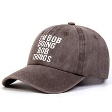 1入男士im Bob Doing Bob Thinges字母印花復古洗水棒球帽,防曬休閒,適用於春秋旅行、沙灘派對 - 彩色 - 查看 4