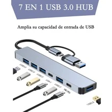 Hub USB C 3.0, 7 en 1 Adaptador USB C con USB 3.0 (5Gbps)*1, USB2.0*4, USB C PD Carga, 2 USB C Puertos DC y Data, Concentrador Hub USB C para Macbook, MacBook Pro, Macbook Air, Le novo Thinkbook, Dell, Laptop, iPad