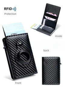 新款碳纤维侧推式 Airtag 自动弹出卡夹，适用于男士，跨境 RFID 防盗，适用于追踪器，多卡槽钱包