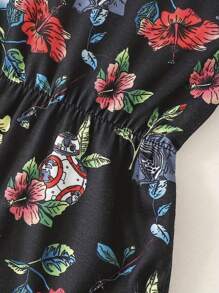 春夏新品嬰兒女童黑色無袖三角連體衣，有花紋印花，適合爬行 - 黑色 - 查看 5