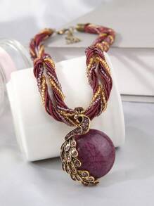 1pc Fashionable Style Peacock Shaped Pendant Personalized Chain Necklace For Women - Green - View 22