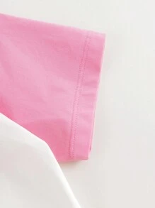 MARC&JANIE Young Girls' Casual & Sporty Quick-Drying Color Block Letter Printed Raglan Sleeve Round Neck T-Shirt, Summer - Pink - View 9